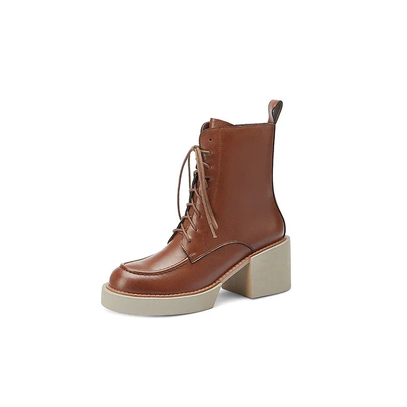 Women's Genuine Leather Platform High Heel Boots