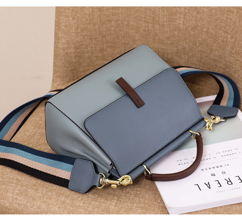 Cowhide leather tote bag shoulder purse leather crossbody strap 8853