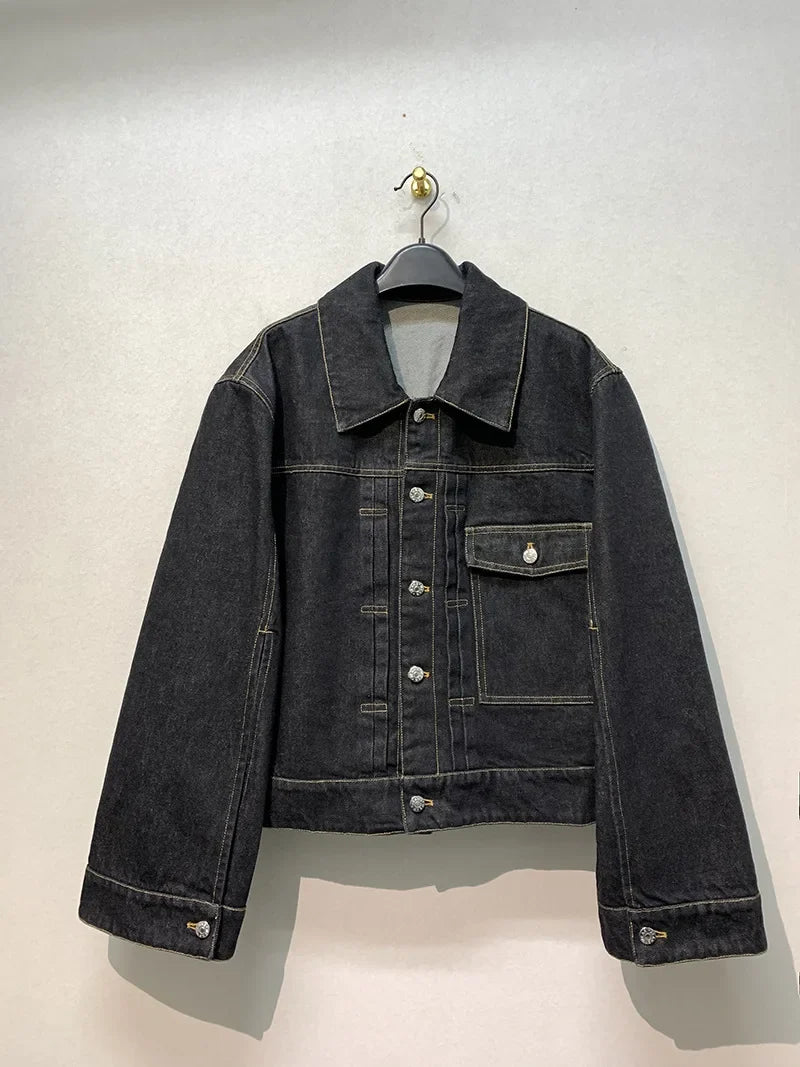 Spring New Vintage Casual Jeans Jacket Women Turn-down Collar Loose Sleeve Fashion Denim Coat Japanese All-match Outwears