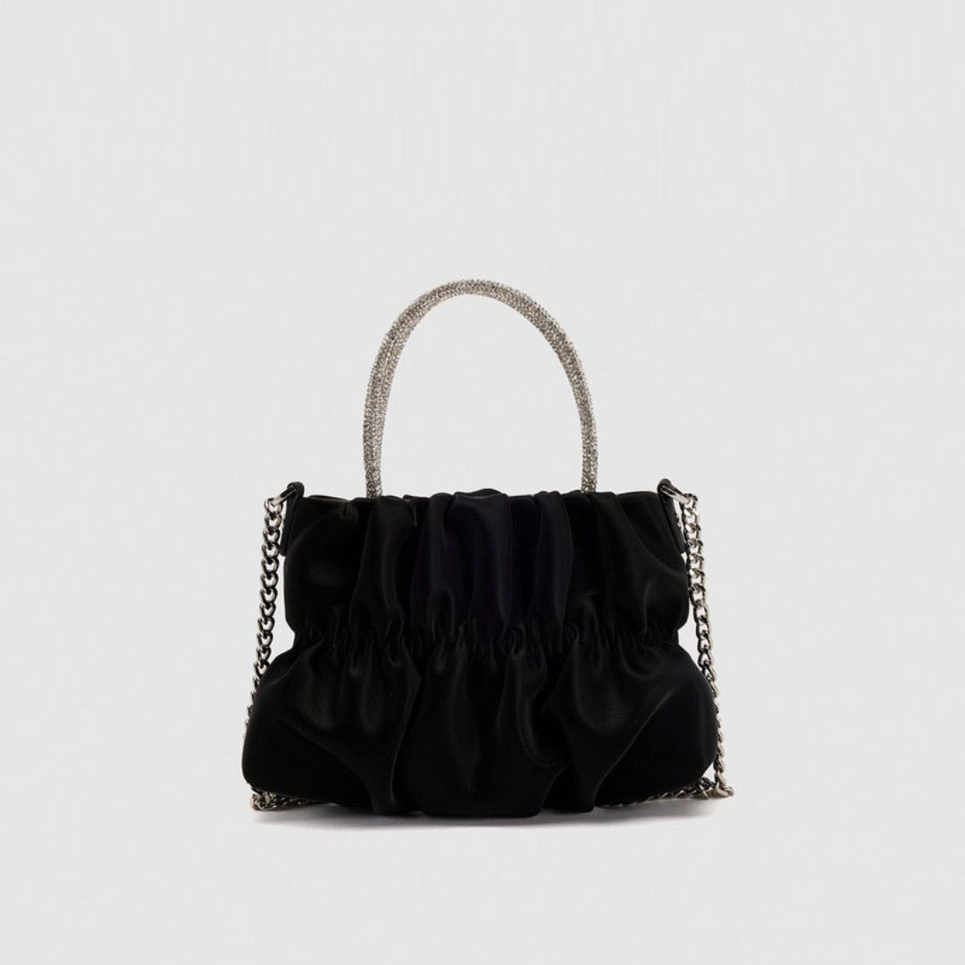 Mini rhinestone hand-held pleated bag, fashion party tote crossbody cloud chain woman
