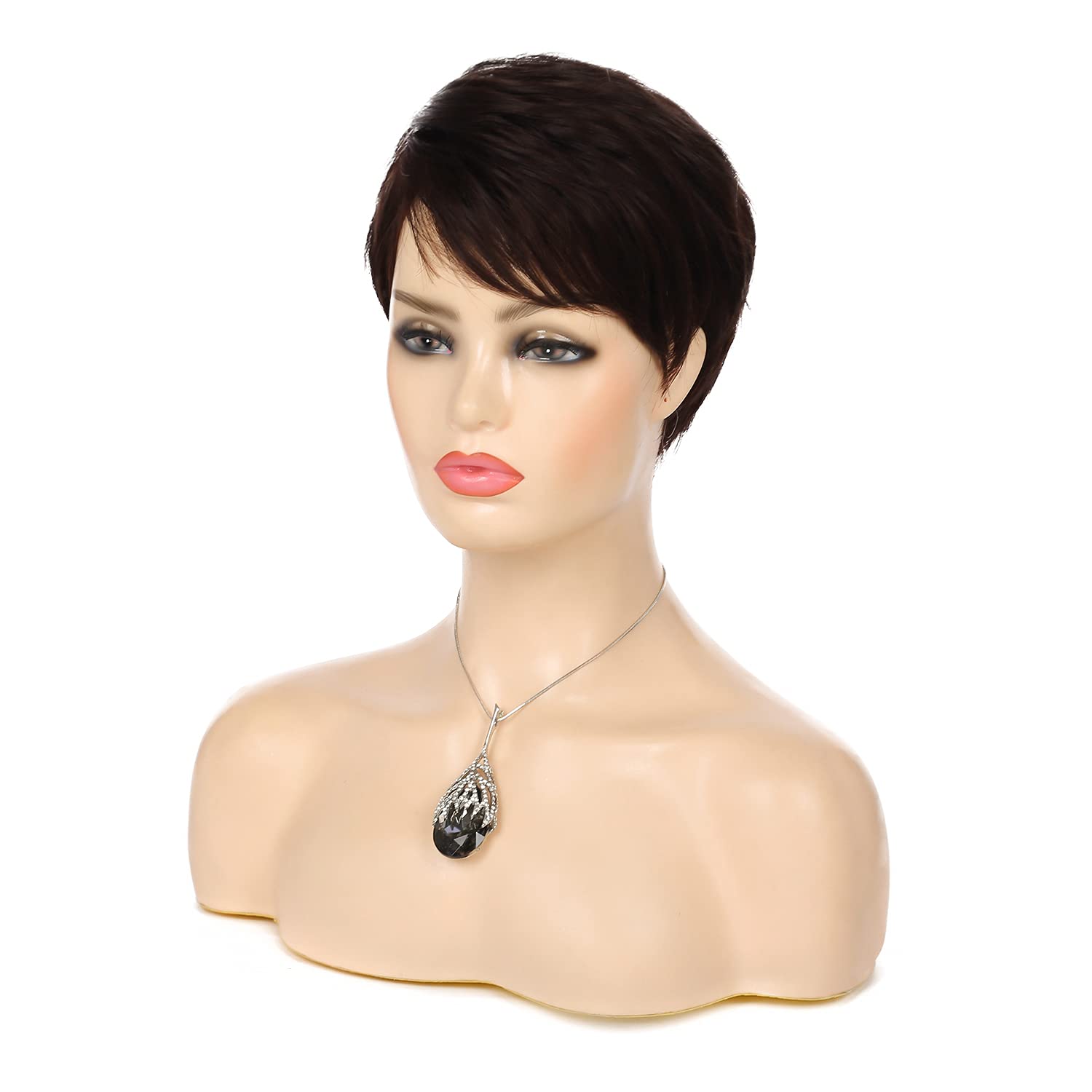 Women Short Pixie Cut Wig Synthetic Layered Cosplay Hair,Brown