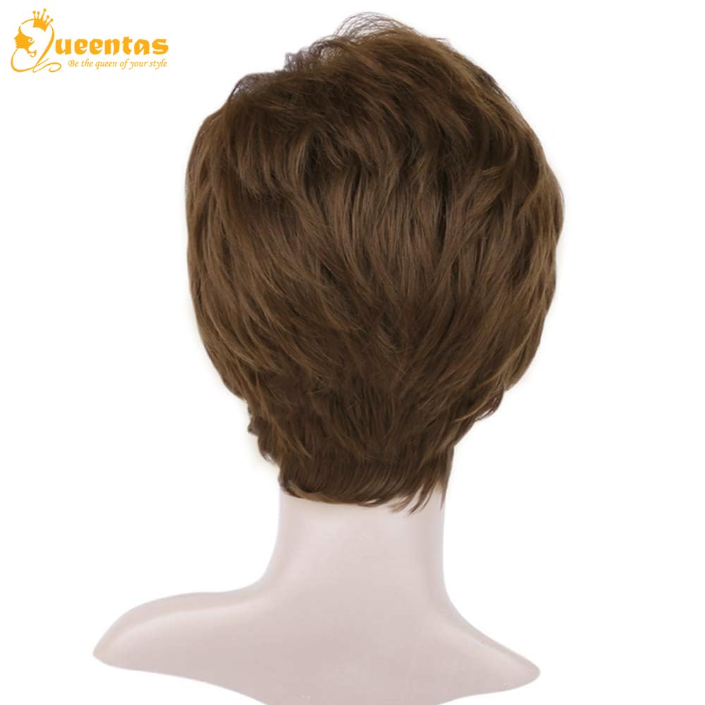 8" Layered Pixie Cut Synthetic Wig for Women Blonde Mixed Brown with Roots