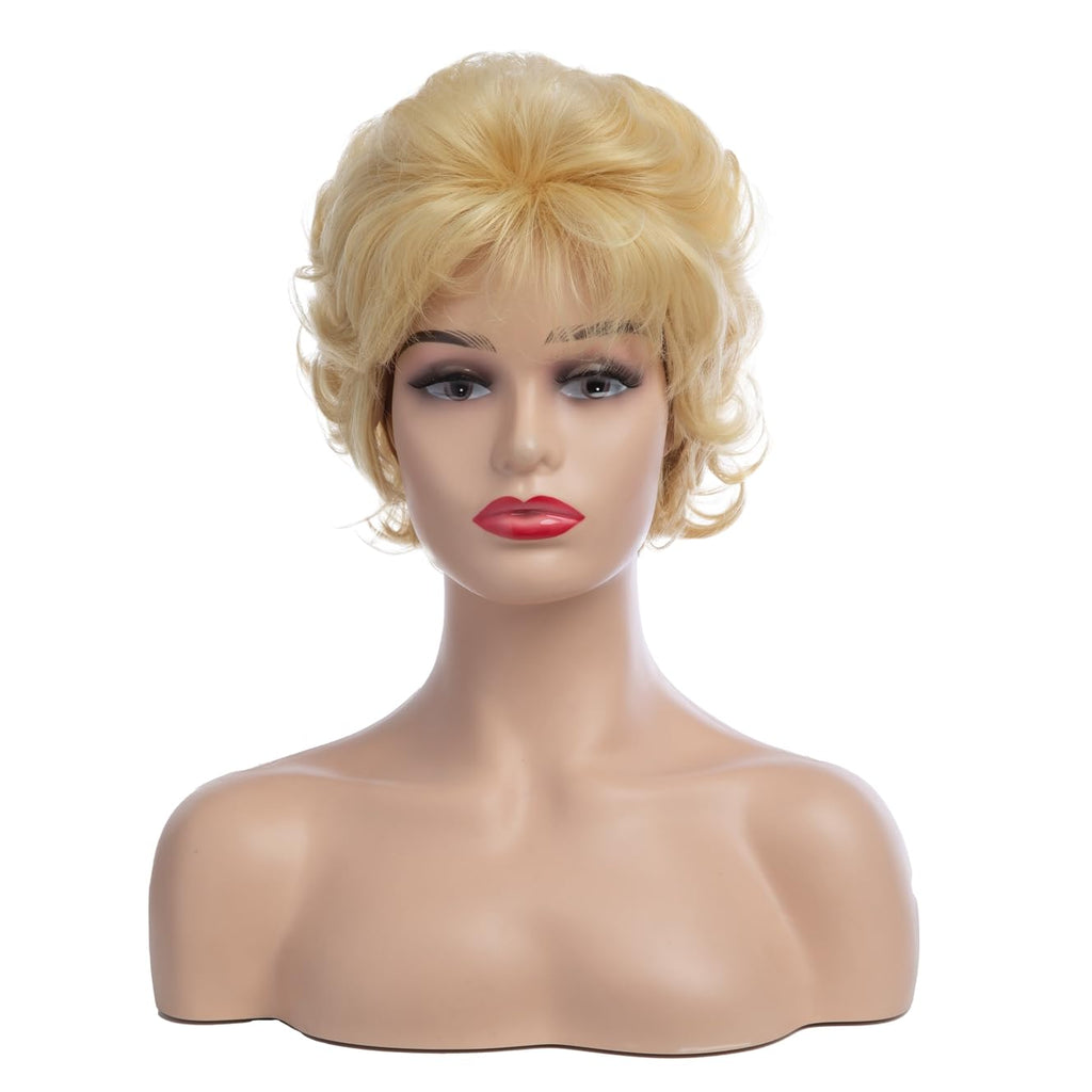 Short Wavy Brown Wigs for Women Fluffy Wavy Layered Wigs Synthetic Heat Resistant Halloween Cosplay Hair Wig with Wig Cap,Auburn Brown