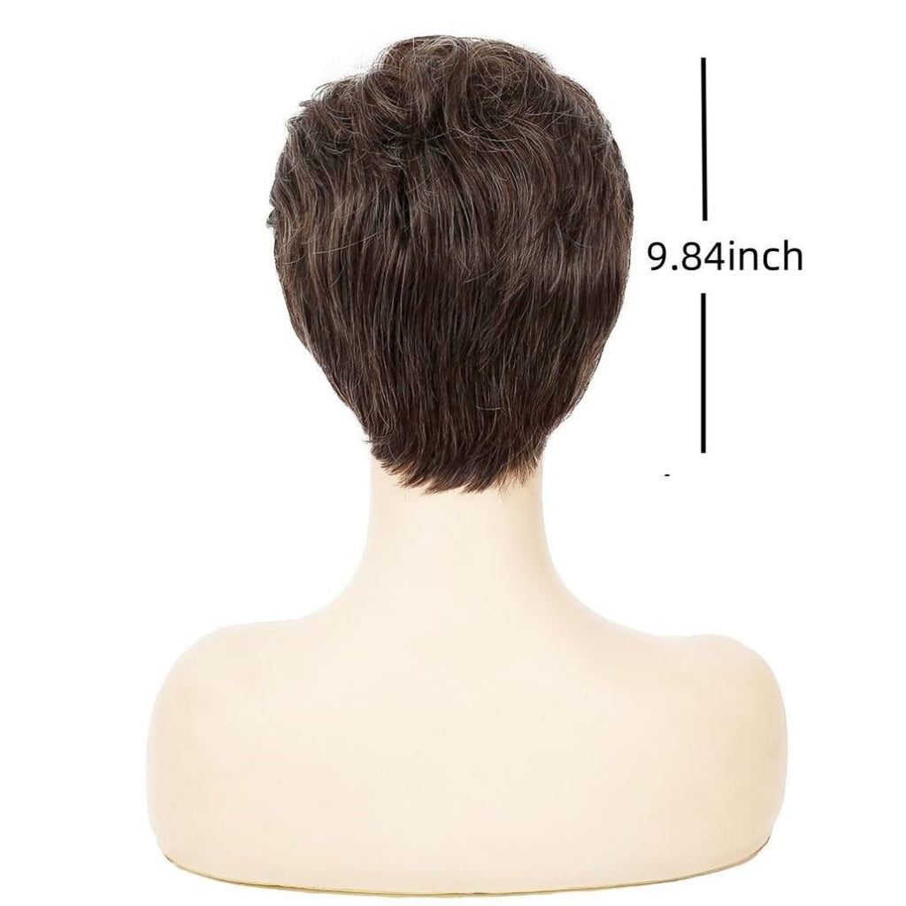Women Short Pixie Cut Wig Synthetic Layered Cosplay Hair,Brown