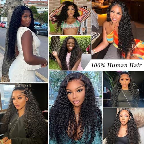 13x6 Deep Wave Lace Front Wigs Human Hair Glueless Wig 200 Density 30 Inch
