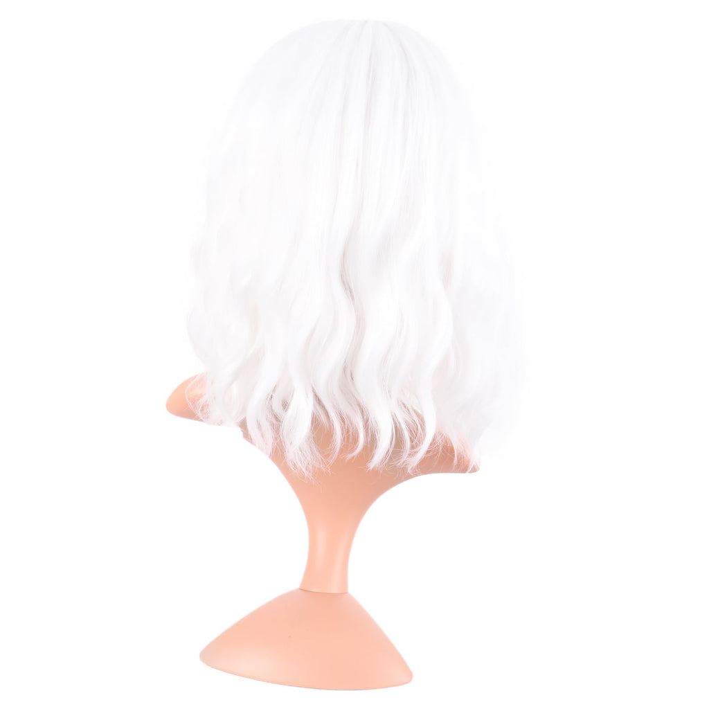 MapofBeauty 14 Inch Short Curly Women Flat Bangs Bob Wig, Black