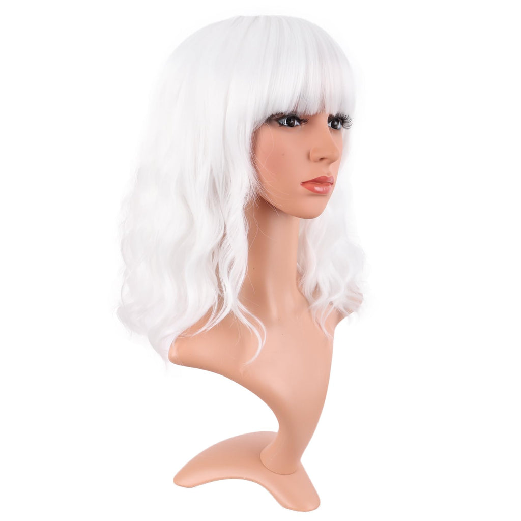 MapofBeauty 14 Inch Short Curly Women Flat Bangs Bob Wig, Black