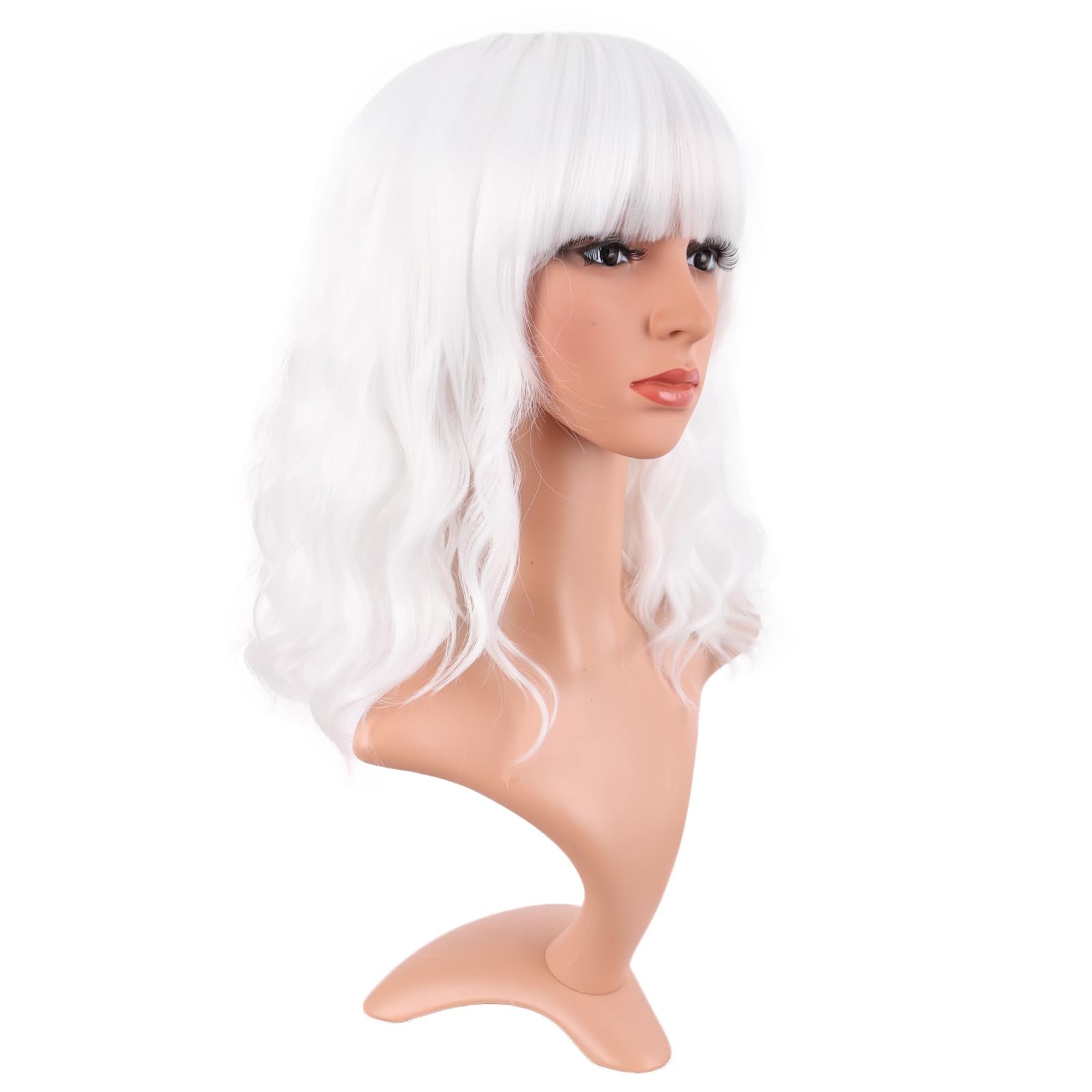 MapofBeauty 14 Inch Short Curly Women Flat Bangs Bob Wig, Black