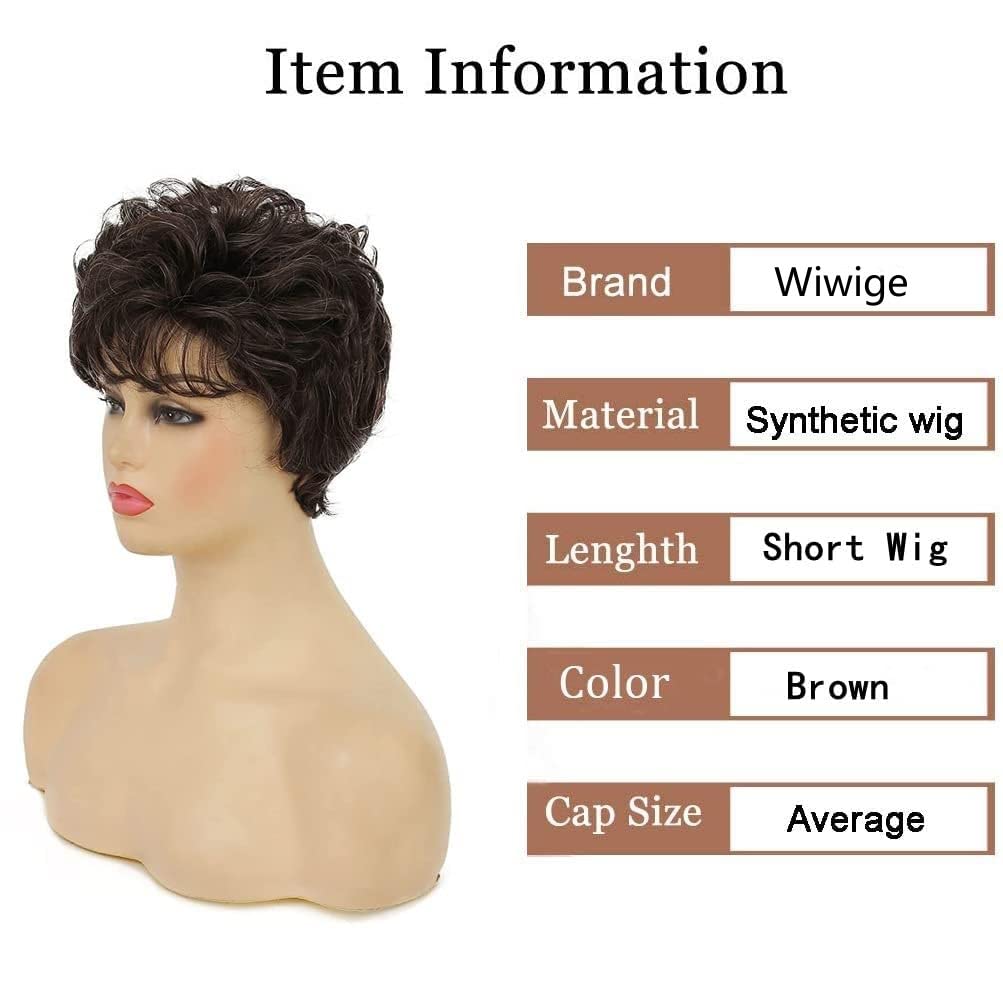 Women Short Pixie Cut Wig Synthetic Layered Cosplay Hair,Brown