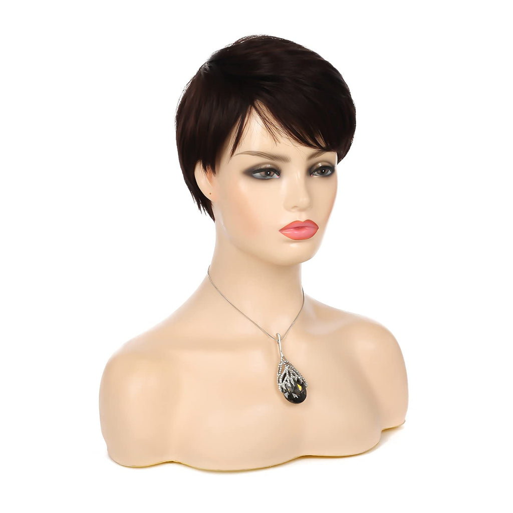 Women Short Pixie Cut Wig Synthetic Layered Cosplay Hair,Brown
