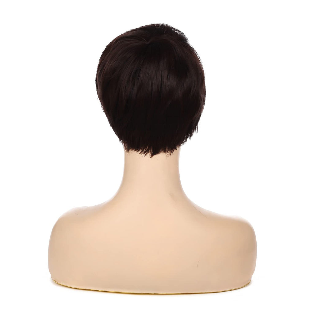 Women Short Pixie Cut Wig Synthetic Layered Cosplay Hair,Brown