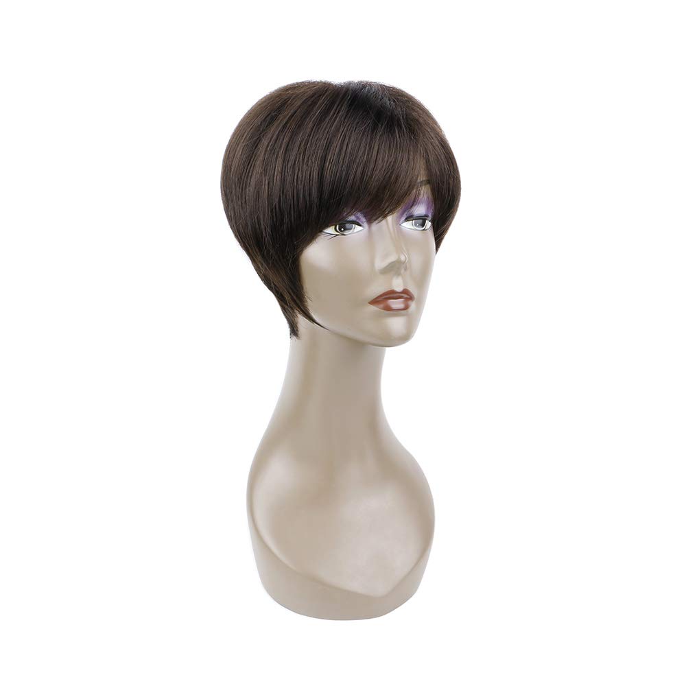 8" Layered Pixie Cut Synthetic Wig for Women Blonde Mixed Brown with Roots