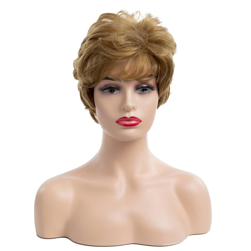 Women Short Pixie Cut Wig Synthetic Layered Cosplay Hair,Brown