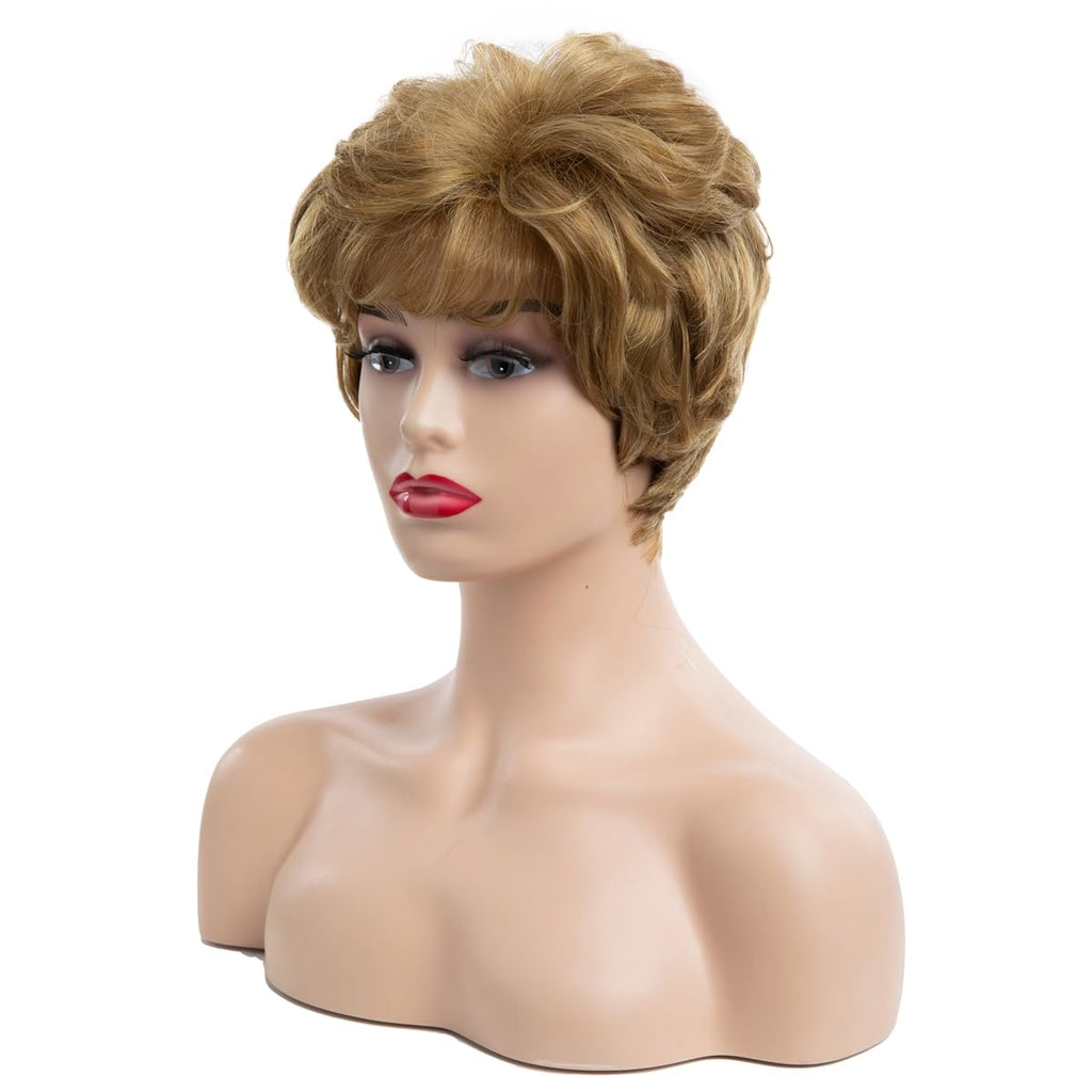 Women Short Pixie Cut Wig Synthetic Layered Cosplay Hair,Brown