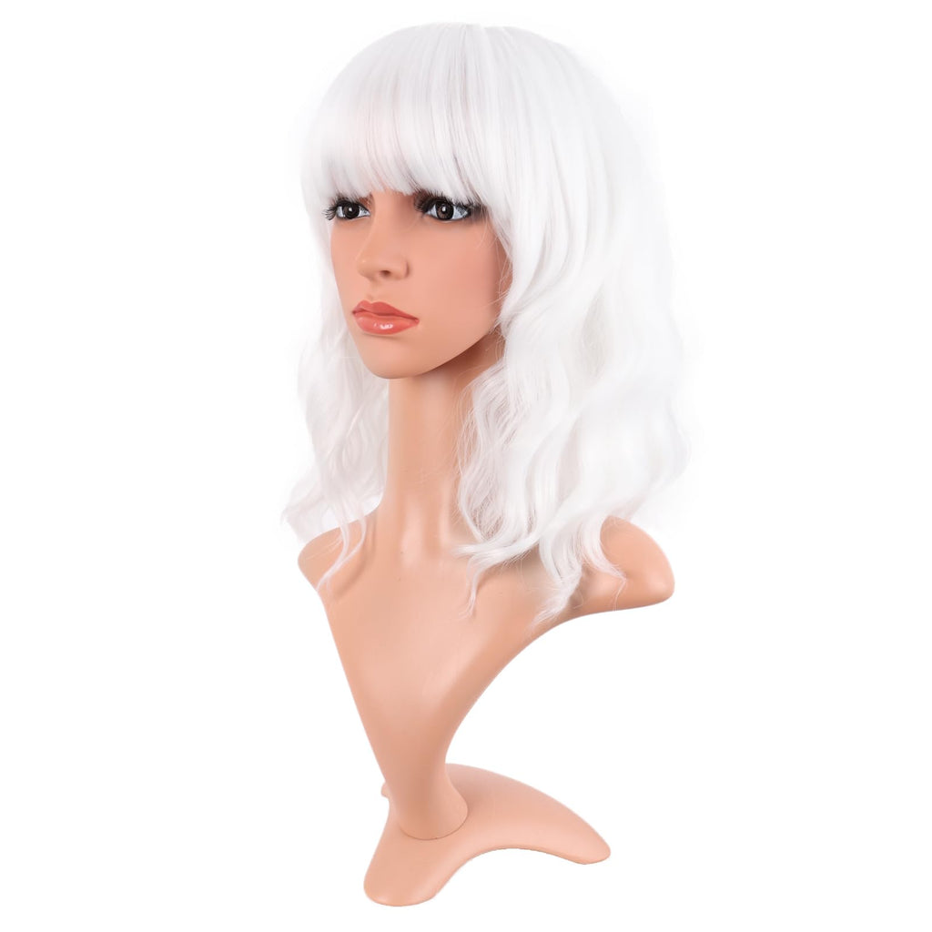 MapofBeauty 14 Inch Short Curly Women Flat Bangs Bob Wig, Black