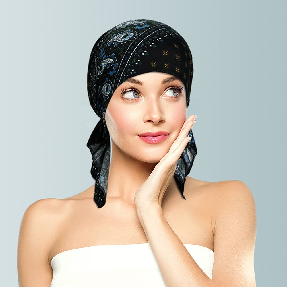 ASHILISIA 4 Pieces Women Chemo Hat Turban Beanie, Pre-Tied Headwraps Headwear Bandana for Hair Loss