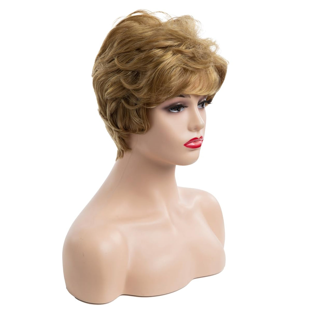 Women Short Pixie Cut Wig Synthetic Layered Cosplay Hair,Brown
