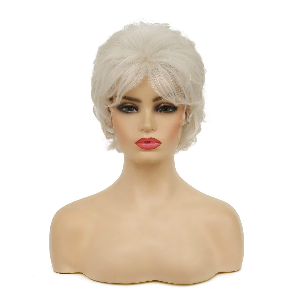 Short Wavy Brown Wigs for Women Fluffy Wavy Layered Wigs Synthetic Heat Resistant Halloween Cosplay Hair Wig with Wig Cap,Auburn Brown