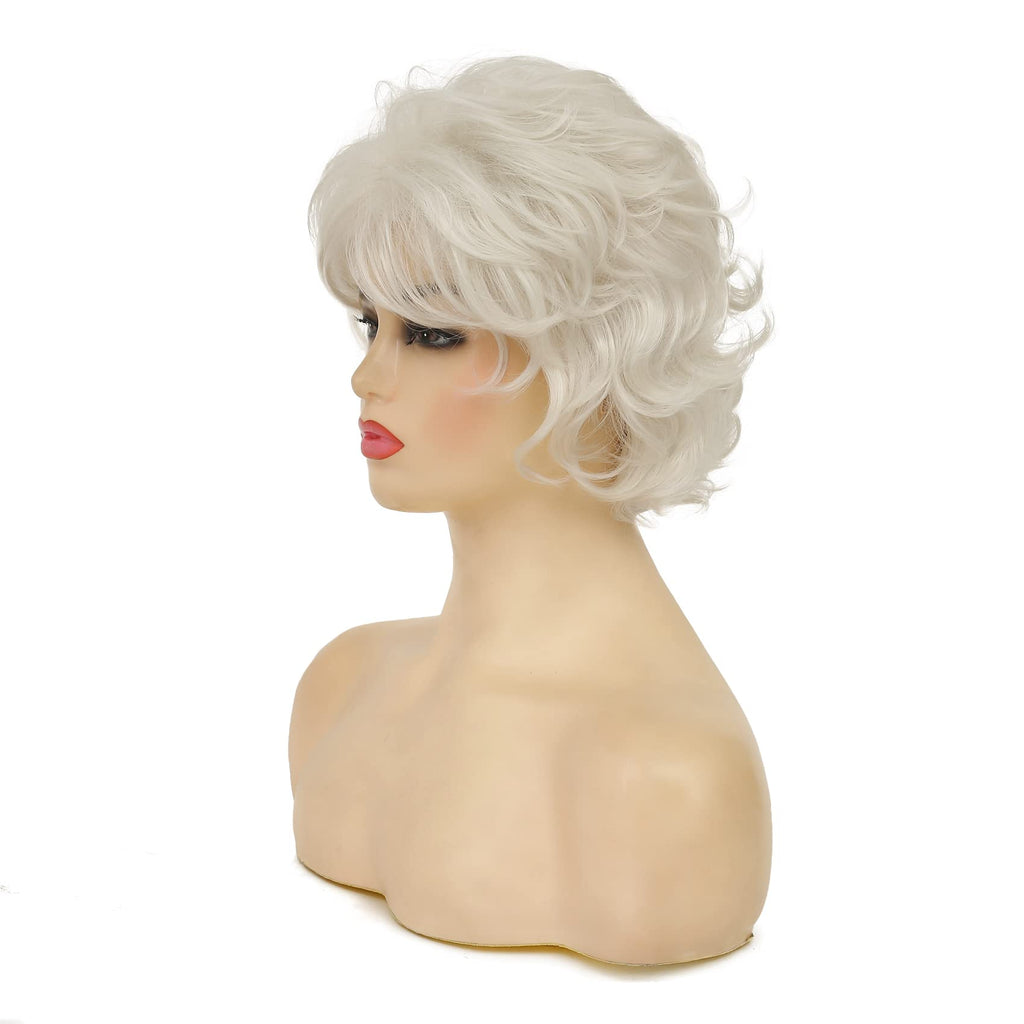 Short Wavy Brown Wigs for Women Fluffy Wavy Layered Wigs Synthetic Heat Resistant Halloween Cosplay Hair Wig with Wig Cap,Auburn Brown