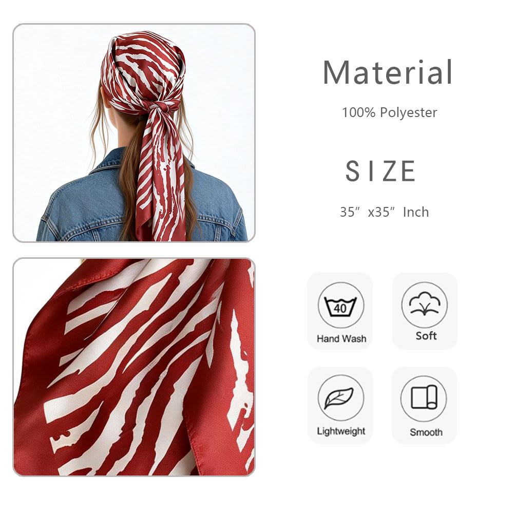 4Pcs Silk Head Scarves for Women Satin Hair Scarf 35”Large Square Bandana Silk Like Neck Scarf Shawl