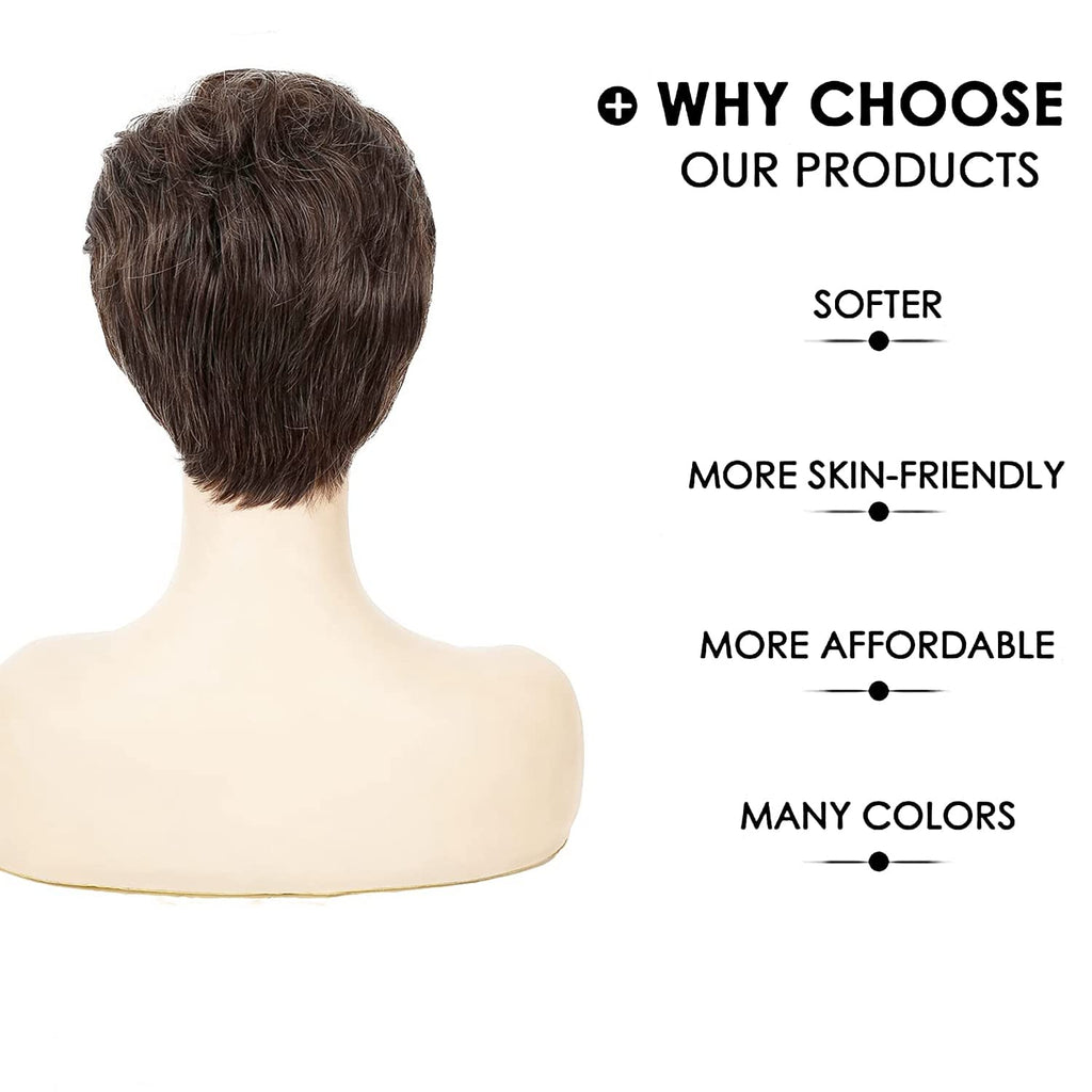 Women Short Pixie Cut Wig Synthetic Layered Cosplay Hair,Brown