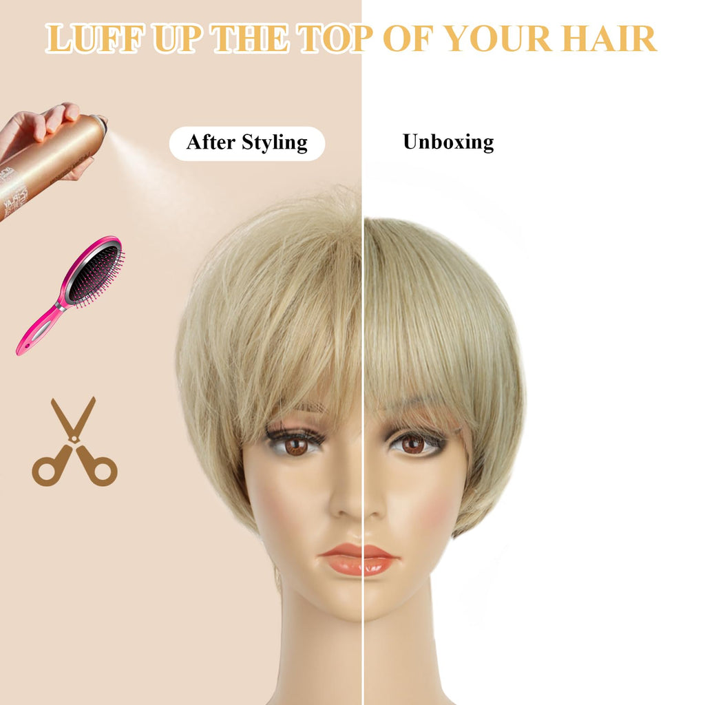 8" Layered Pixie Cut Synthetic Wig for Women Blonde Mixed Brown with Roots