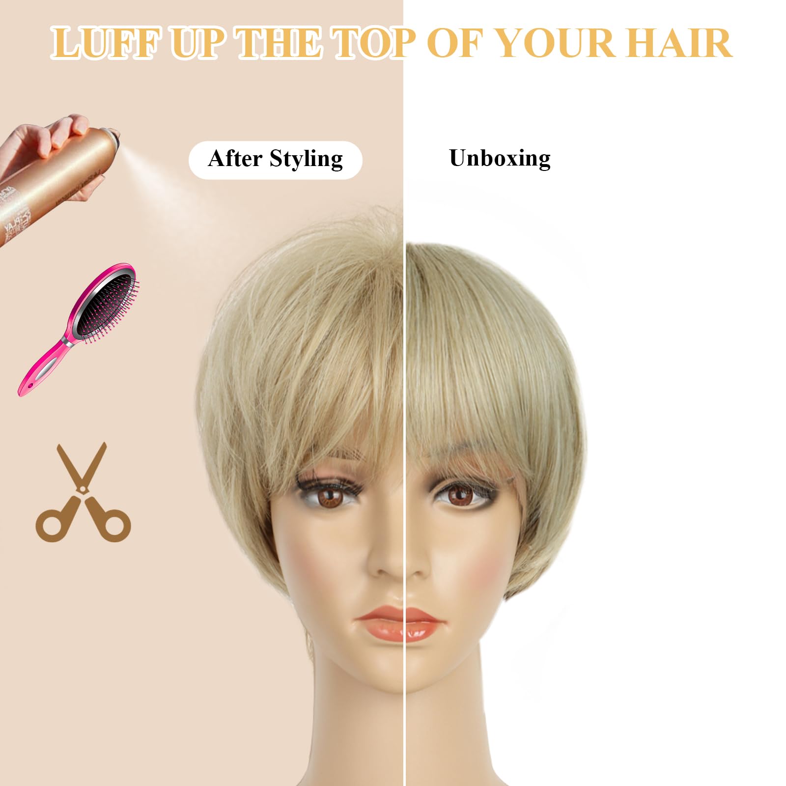 8" Layered Pixie Cut Synthetic Wig for Women Blonde Mixed Brown with Roots