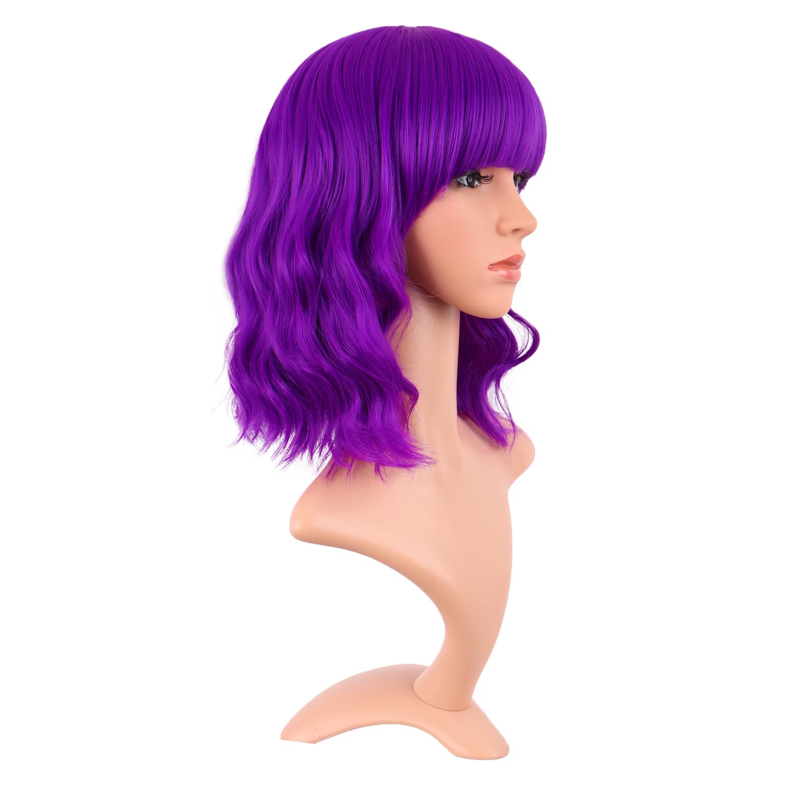 MapofBeauty 14 Inch Short Curly Women Flat Bangs Bob Wig, Black