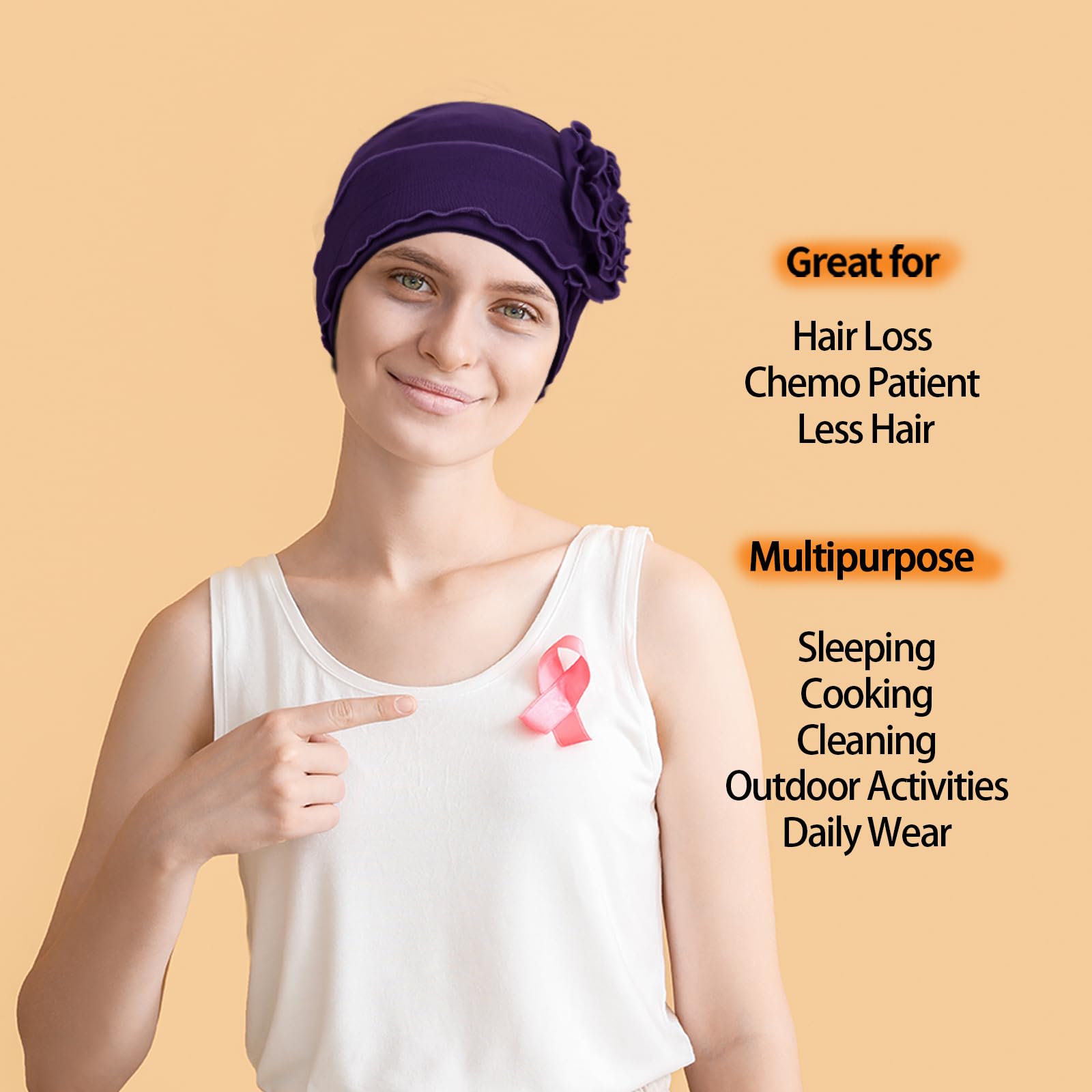 AIPESL 4 Pieces Cotton Chemo Turban Headwear, Soft Cancer Headwear Elastic Cancer Cap for Women with Hair Loss