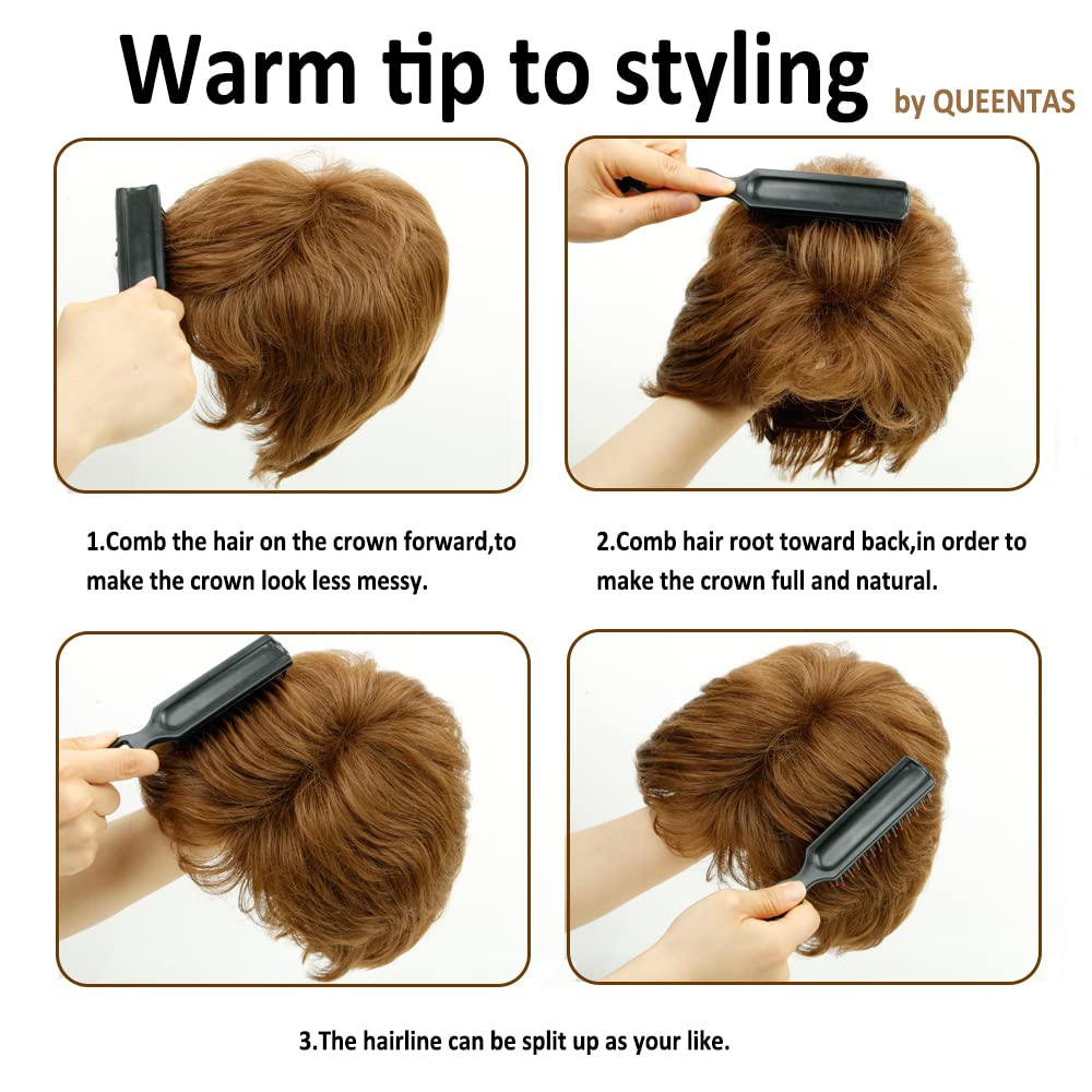 8" Layered Pixie Cut Synthetic Wig for Women Blonde Mixed Brown with Roots