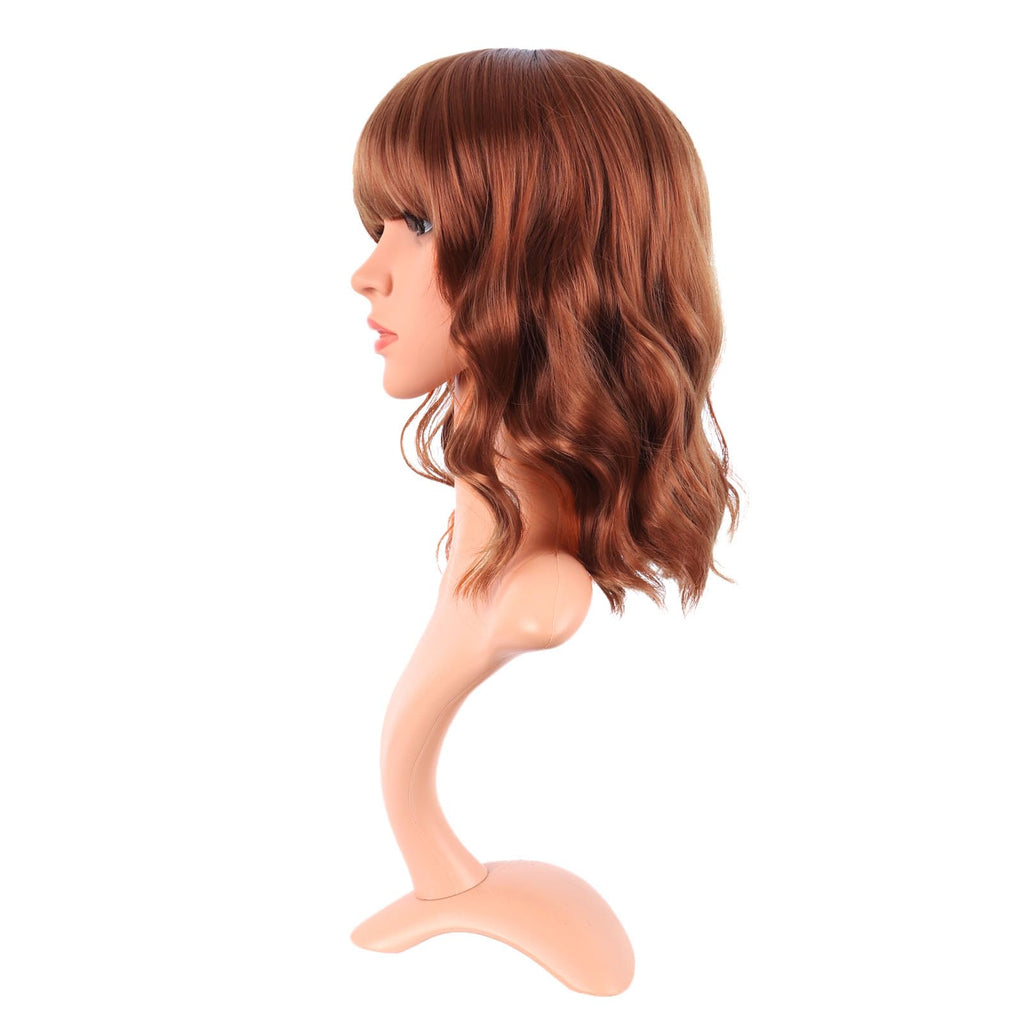 MapofBeauty 14 Inch Short Curly Women Flat Bangs Bob Wig, Black