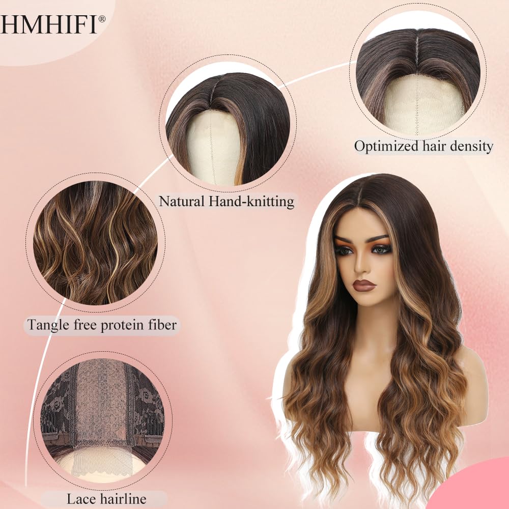 HMHIFI Blonde Wig for Women,26 Inch Long Wavy Curly Middle Part Hair