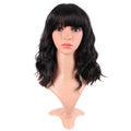 MapofBeauty 14 Inch Short Curly Women Flat Bangs Bob Wig, Black