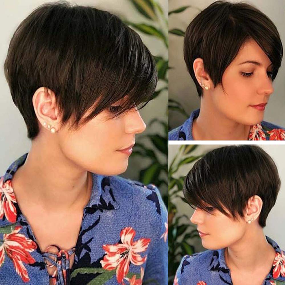 8" Layered Pixie Cut Synthetic Wig for Women Blonde Mixed Brown with Roots