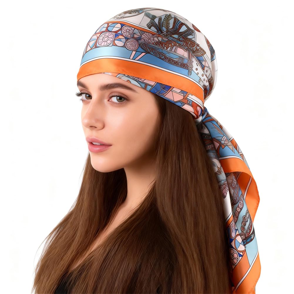 4Pcs Silk Head Scarves for Women Satin Hair Scarf 35”Large Square Bandana Silk Like Neck Scarf Shawl