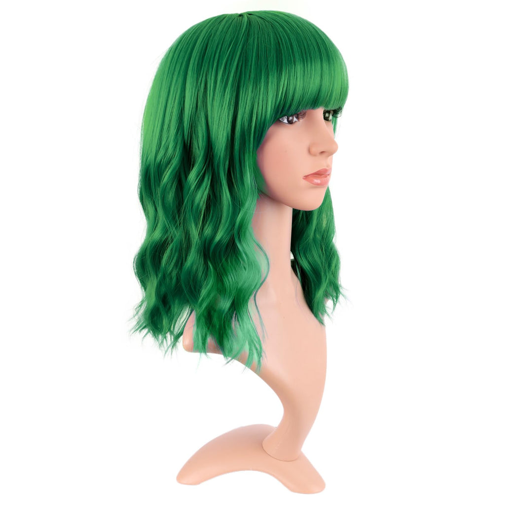 MapofBeauty 14 Inch Short Curly Women Flat Bangs Bob Wig, Black