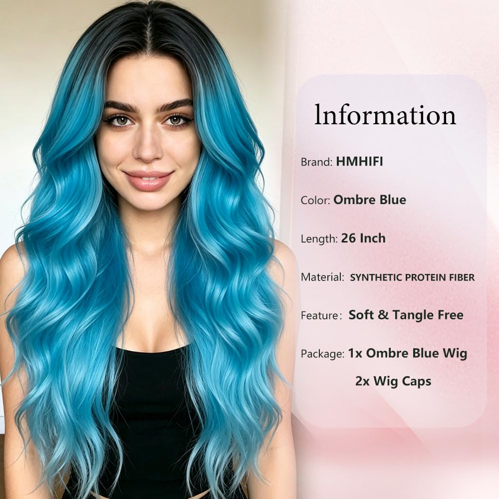 HMHIFI Blonde Wig for Women,26 Inch Long Wavy Curly Middle Part Hair