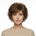 Short Wavy Brown Wigs for Women Fluffy Wavy Layered Wigs Synthetic Heat Resistant Halloween Cosplay Hair Wig with Wig Cap,Auburn Brown