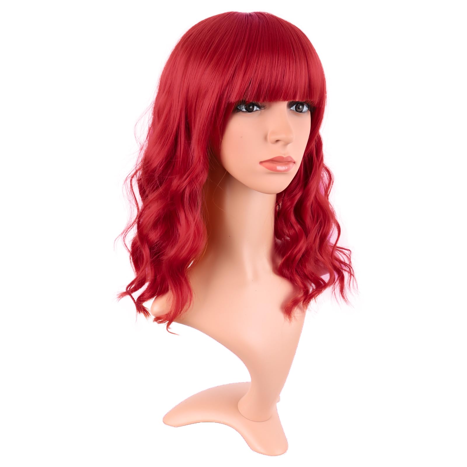 MapofBeauty 14 Inch Short Curly Women Flat Bangs Bob Wig, Black
