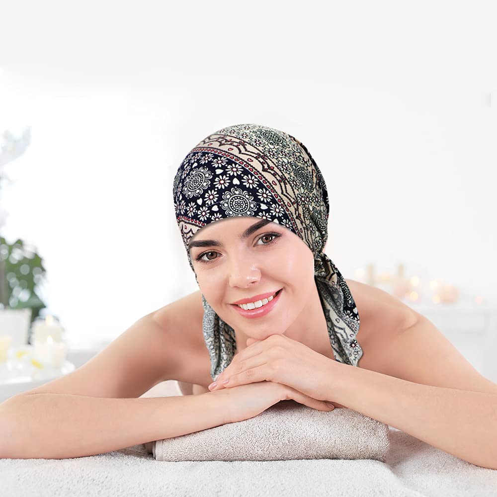 ASHILISIA 4 Pieces Women Chemo Hat Turban Beanie, Pre-Tied Headwraps Headwear Bandana for Hair Loss