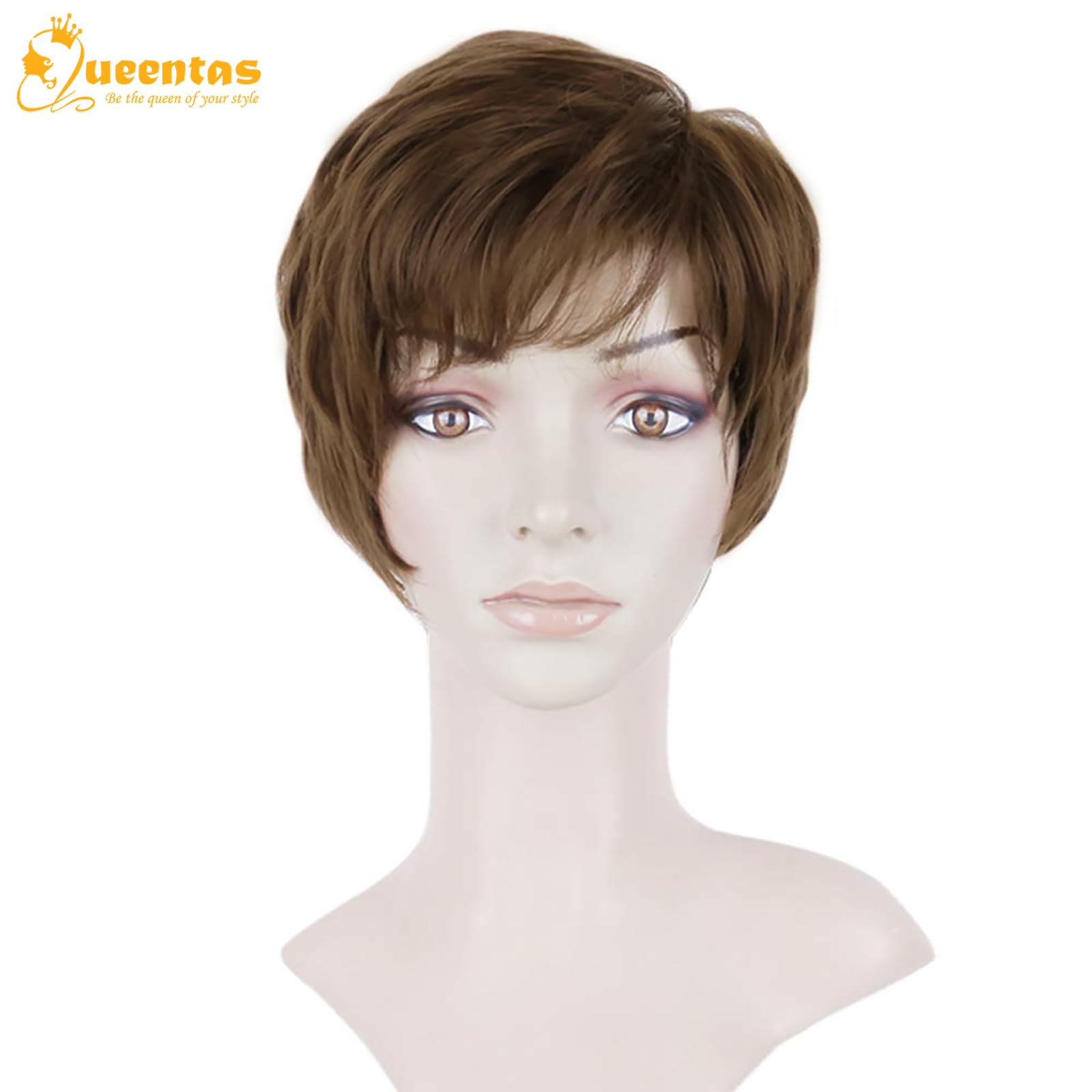 8" Layered Pixie Cut Synthetic Wig for Women Blonde Mixed Brown with Roots