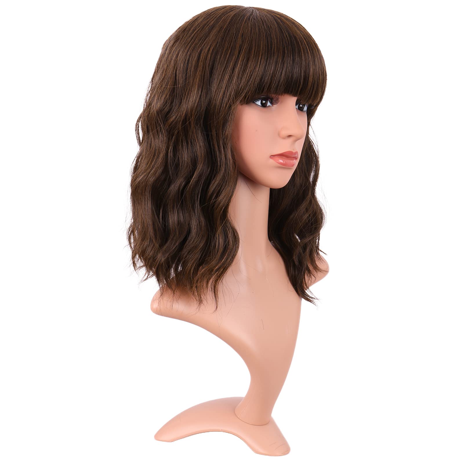 MapofBeauty 14 Inch Short Curly Women Flat Bangs Bob Wig, Black