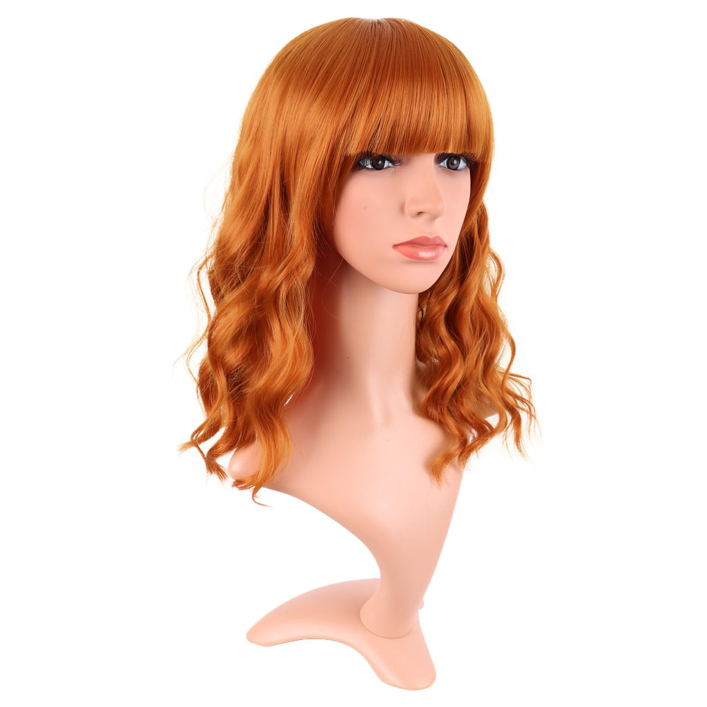 MapofBeauty 14 Inch Short Curly Women Flat Bangs Bob Wig, Black