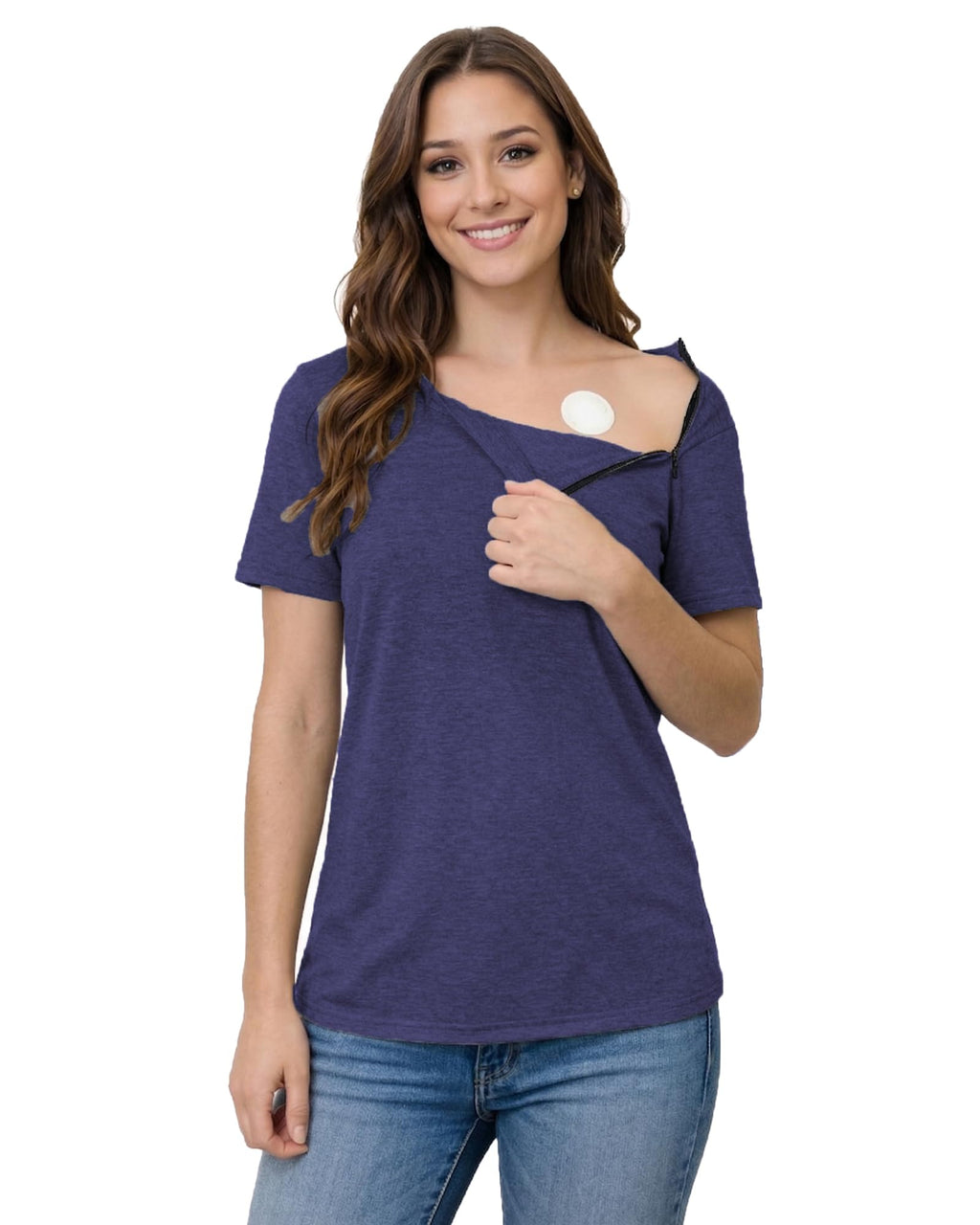 Youdiao Chemo Shirts for Port Access Women Post Shoulder Surgery Shirts with 2 Hidden Side Zippers Short Sleeve Tear Away Top