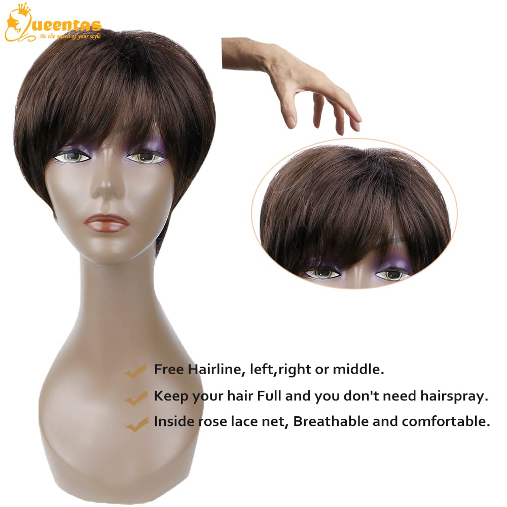 8" Layered Pixie Cut Synthetic Wig for Women Blonde Mixed Brown with Roots
