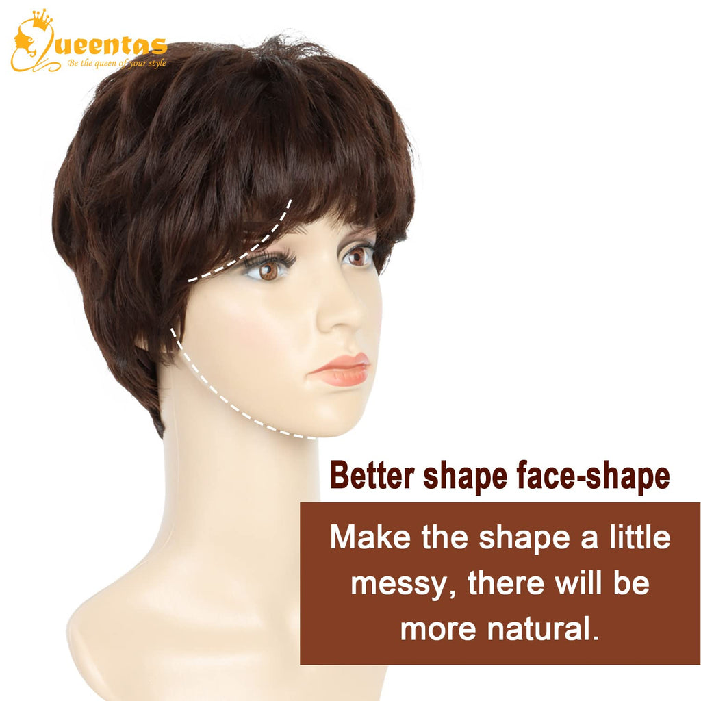 8" Layered Pixie Cut Synthetic Wig for Women Blonde Mixed Brown with Roots