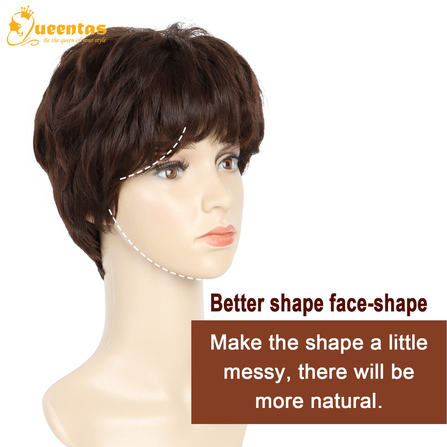 8" Layered Pixie Cut Synthetic Wig for Women Blonde Mixed Brown with Roots