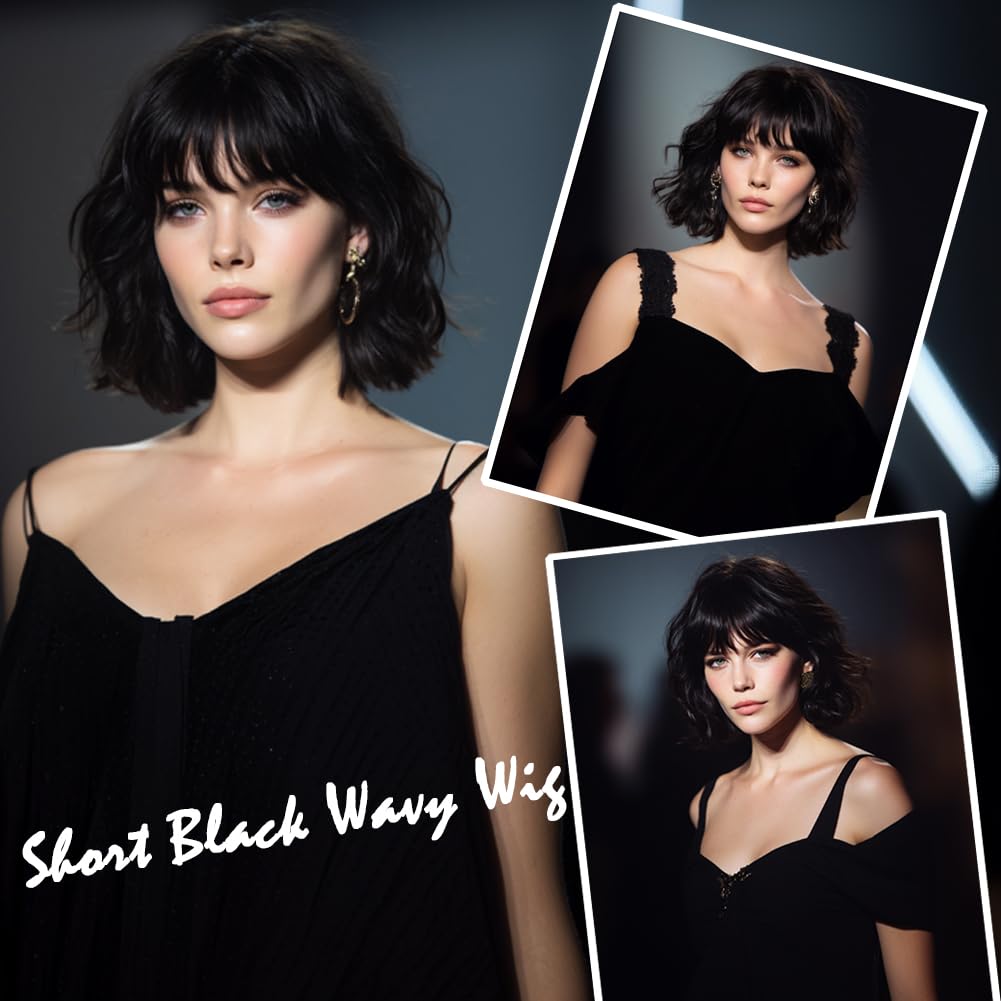 Short Auburn Wigs for Women Dark Ginger Wig with Bangs Wigs Natural Looking Curly Hair Medium Length Synthetic Bob Wig Wavy Colorful Wigs（14 Inches）