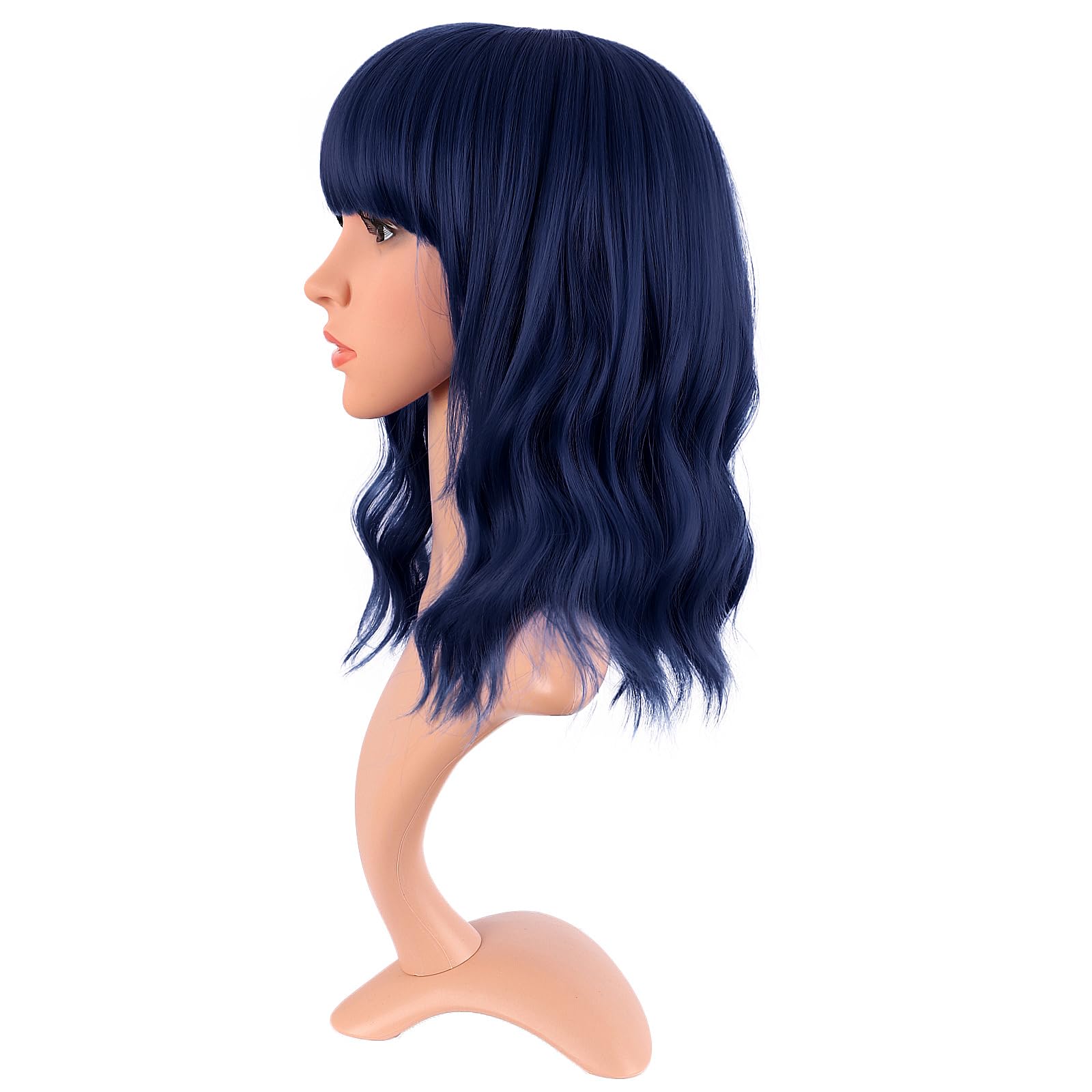 MapofBeauty 14 Inch Short Curly Women Flat Bangs Bob Wig, Black