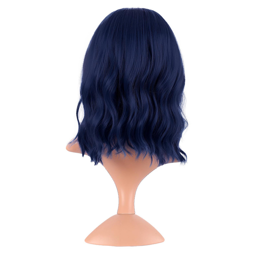 MapofBeauty 14 Inch Short Curly Women Flat Bangs Bob Wig, Black